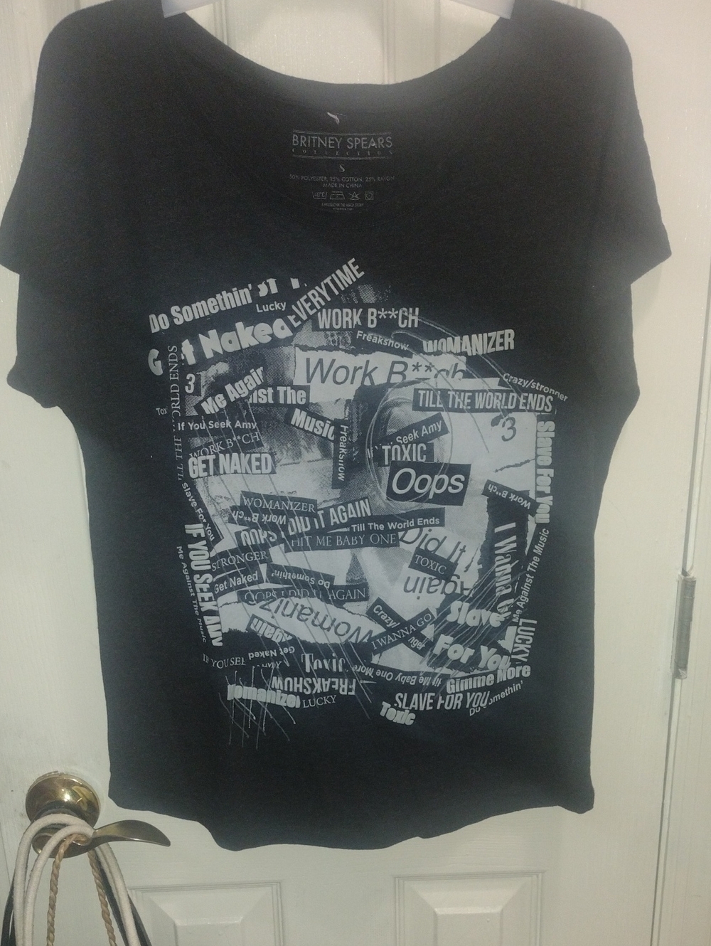 Britney Spears Black Graphic Tee with 'Oops' Print